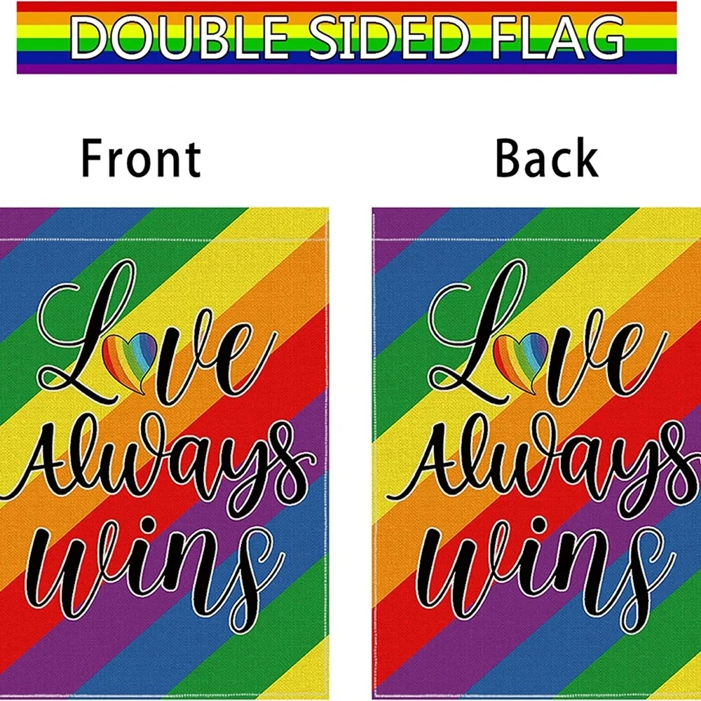 Love Always Wins Rainbow Garden Flag Outdoor Double Sided Pride Gay LGBT Banner